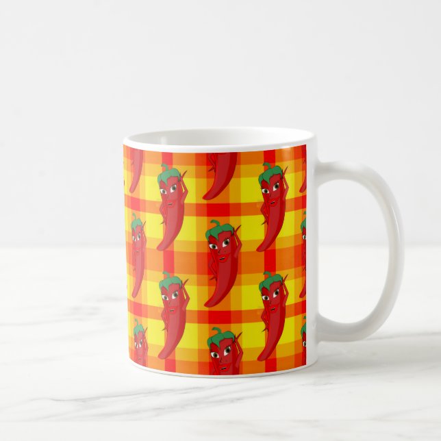 Caneca De Café Padrão de Xadrez Amarelo-Laranja-Pepper Vermelho (Direita)