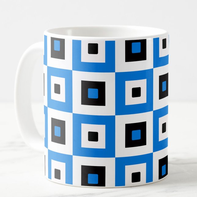 Caneca De Café Padrão de Xadrez Azul Preto e Branco (Criador carregado)