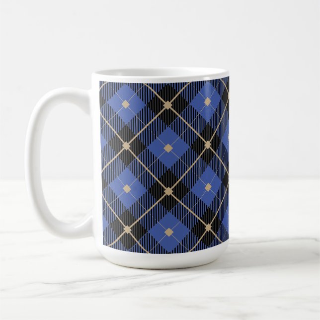 Caneca De Café Padrão de Xadrez Azul Preto Trendy (Esquerda)