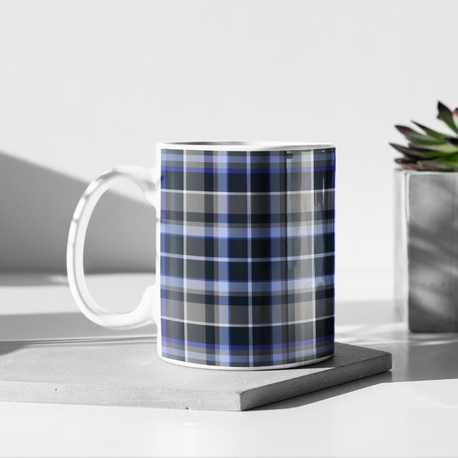 Caneca De Café Padrão de Xadrez Azul Tartan da Cinza Moderna (Criador carregado)