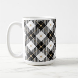 Caneca De Café Padrão de Xadrez Branca de Tendy Black