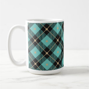 Caneca De Café Padrão de Xadrez de Aqua Preto Trendy