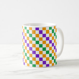 Caneca De Café padrão de xadrez diagonal de Mardi gras