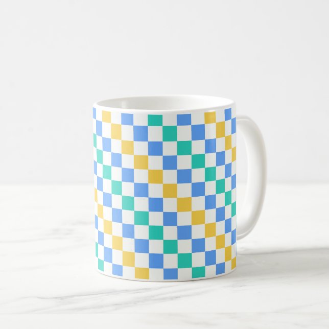 Caneca De Café Padrão de xadrez diagonal para dia de praia (Frente Esquerda)