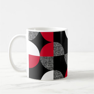 Caneca De Café Padrão de xadrez geométrico preto, vermelho e bran