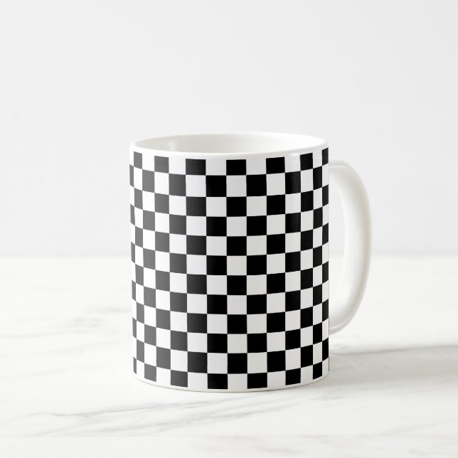 Caneca De Café Padrão de xadrez preto e branco (Frente Esquerda)