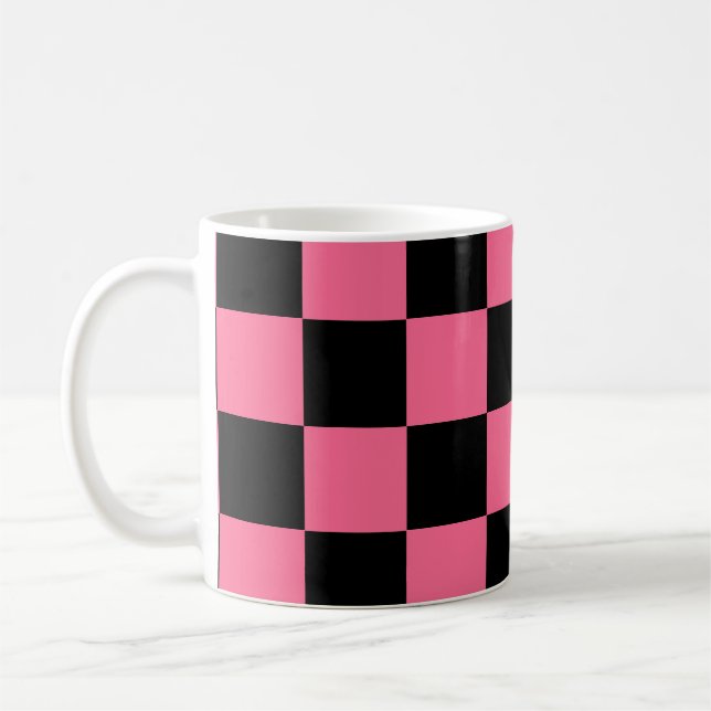 Caneca De Café Padrão de Xadrez Preto e Rosa (Esquerda)