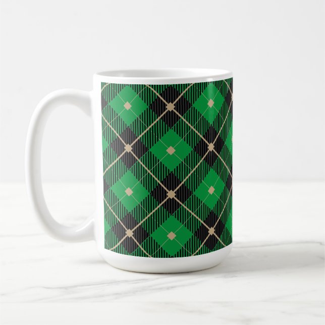 Caneca De Café Padrão de Xadrez Verde Preto Trendy (Esquerda)