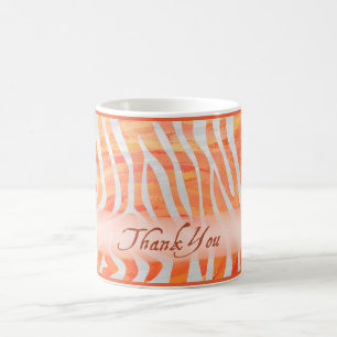 Caneca De Café Padrão de Zebra Laranja e Branca Obrigado