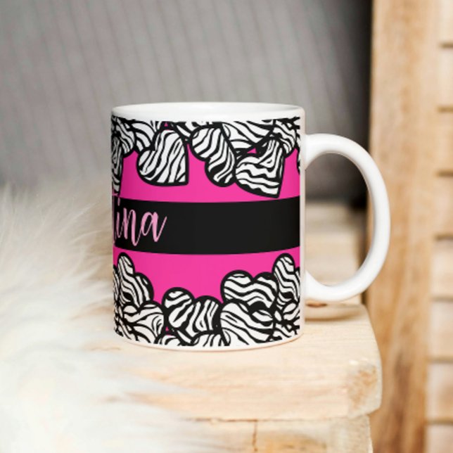 Caneca De Café Padrão de zebra preto-e-rosa-quente e branco (Criador carregado)