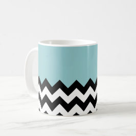 Caneca De Café Padrão de ziguezague preto e branco, Chevron, azul