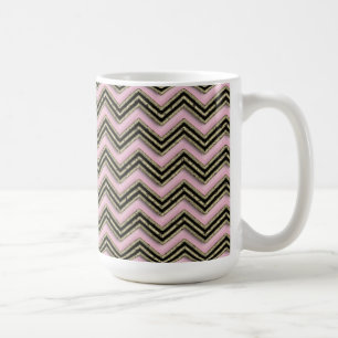 Caneca De Café Padrão de ziguezague preto e rosa