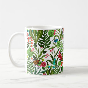 Caneca De Café Padrão decorativo sem costura com plantas e inset