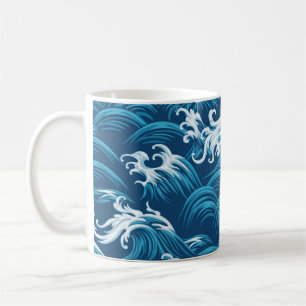 Caneca De Café Padrão decorativo sem costura do mar oriental