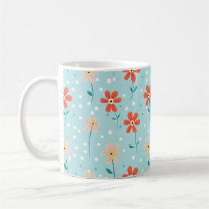 Caneca De Café Padrão Delicado de Flores Coloridas