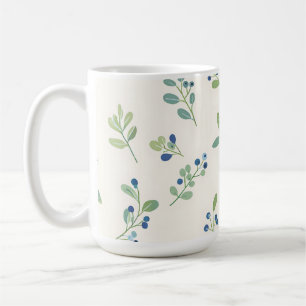 Caneca De Café Padrão Delicado de Mirtilo e Eucalipto