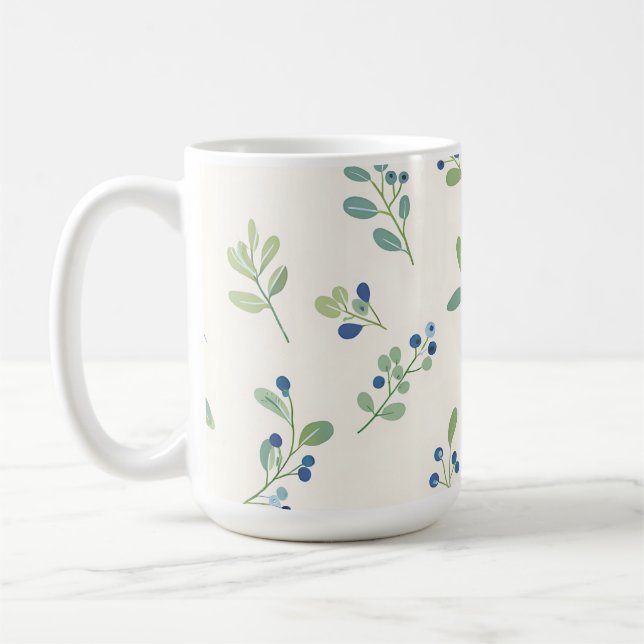 Caneca De Café Padrão Delicado de Mirtilo e Eucalipto (Esquerda)