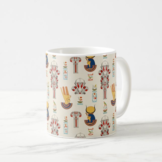 Caneca De Café Padrão desdecorativo e antigo Egípcio sem costura (Frente Esquerda)