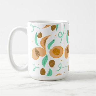 Caneca De Café Padrão Desenhado à Mão de Fatias de Fruta Pêssego