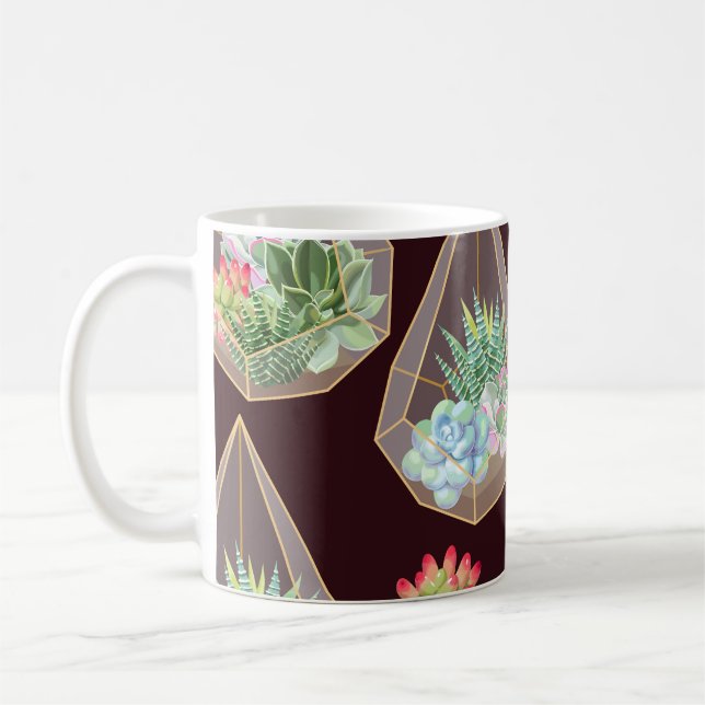 Caneca De Café Padrão Detalhado De Cactus Suculentos Sem Olhos (Esquerda)