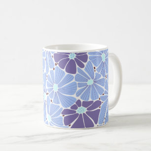 Caneca De Café Padrão digital de margarida estilizada - azul