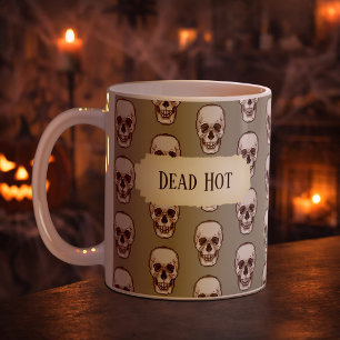 Caneca De Café Padrão Divertido de Crânio Morto Quente em Cinza A