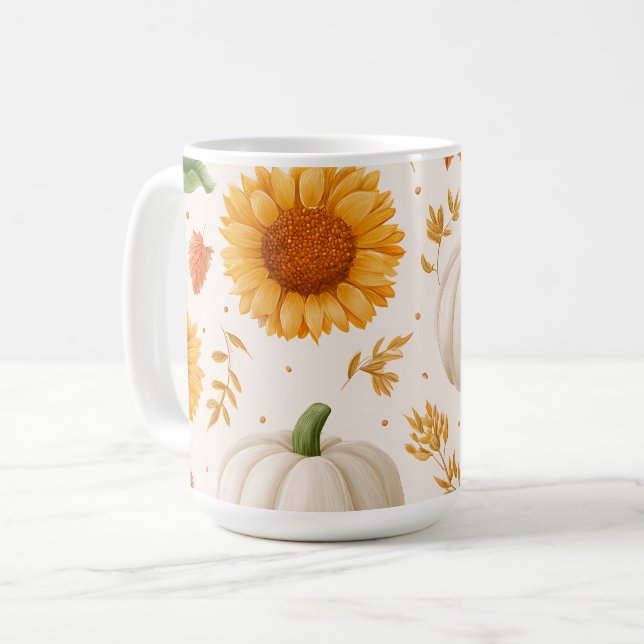 Caneca De Café Padrão do Autumn Pumpkins & Sunflower (Frente Esquerda)