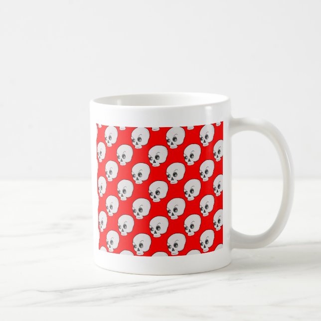 Caneca De Café Padrão Do Crânio Em Fundo Vermelho (Direita)