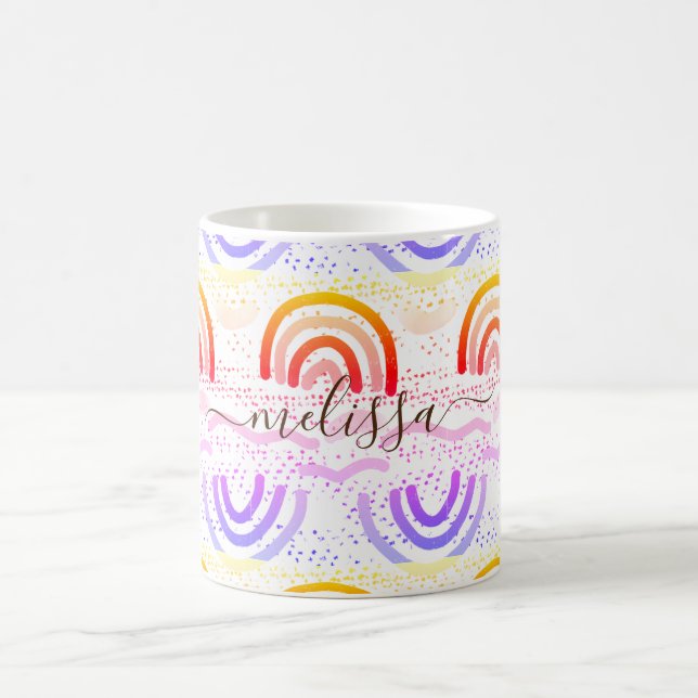 Caneca De Café Padrão do Ombre Arco-Íris de Assinatura Personaliz (Centro)