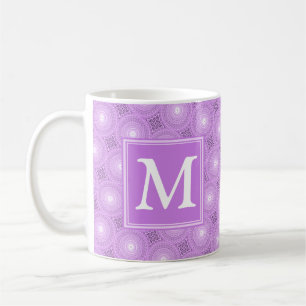 Caneca De Café Padrão dos círculos roxos lilás monograma