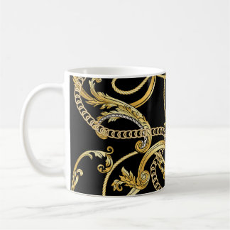 Caneca De Café Padrão Dourado Barroco Sem Costura