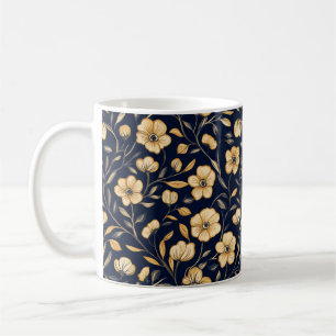 Caneca De Café Padrão Dourado da Flor Elegante