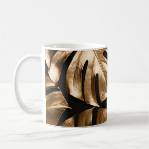 Caneca De Café padrão Dourado das folhas de monstera