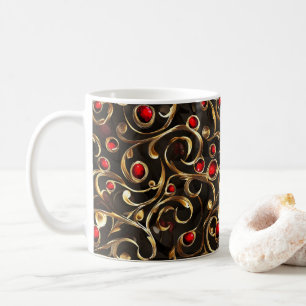 Caneca De Café Padrão Dourado de Abstrato vermelho
