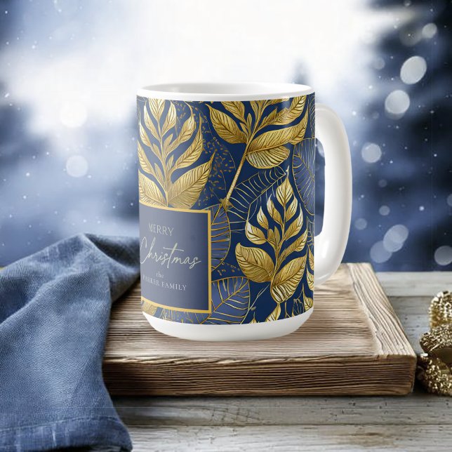 Caneca De Café Padrão Dourado de Natal Azul nº 29 ID1009 (Criador carregado)