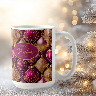 Caneca De Café Padrão Dourado de Natal magenta nº 12 ID1009