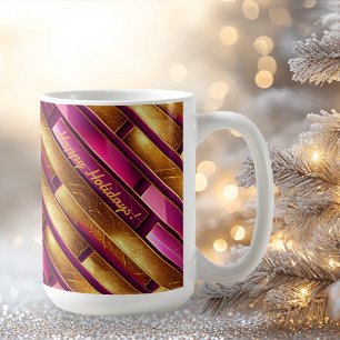 Caneca De Café Padrão Dourado de Natal magenta nº 28 ID1009