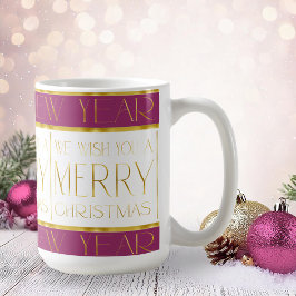 Caneca De Café Padrão Dourado de Natal magenta nº 35 ID1009