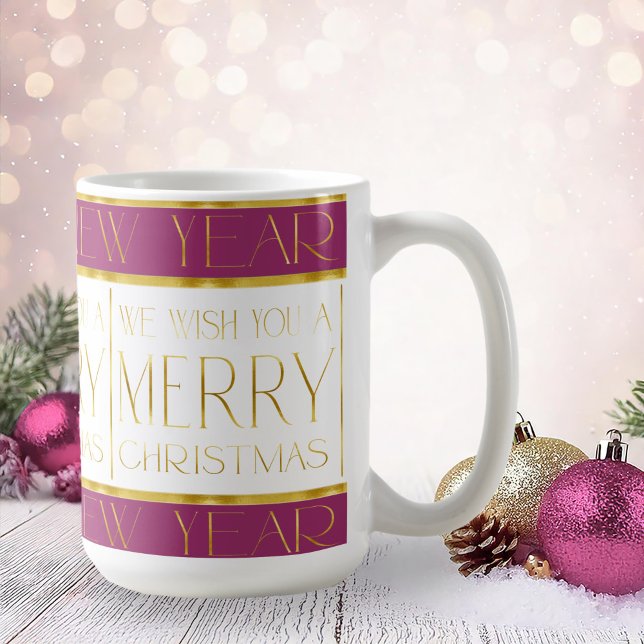 Caneca De Café Padrão Dourado de Natal magenta nº 35 ID1009 (Criador carregado)