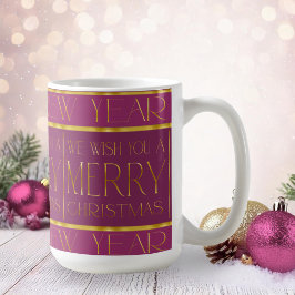 Caneca De Café Padrão Dourado de Natal magenta nº 35b ID1009