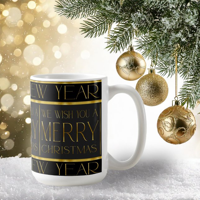 Caneca De Café Padrão Dourado de Natal preto#35b ID1009 (Criador carregado)