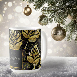 Caneca De Café Padrão Dourado de Natal preto nº 29 ID1009