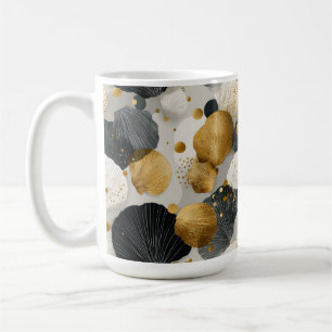 Caneca De Café Padrão Elegante de Concha de Venera Dourada e Carv