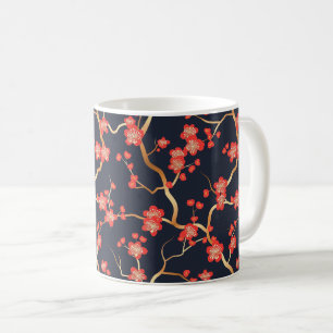 Caneca De Café Padrão Elegante De Flor De Cereja Sem Costura (3)