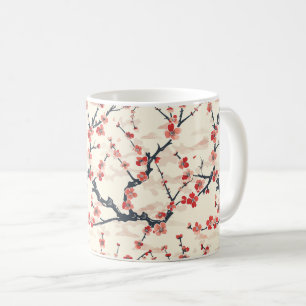Caneca De Café Padrão Elegante De Flor De Cereja Sem Costura (5)