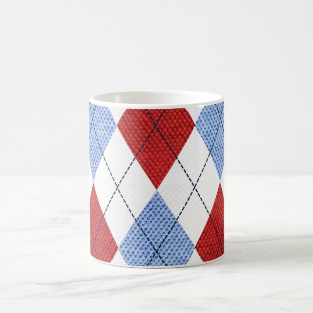 Caneca De Café Padrão Elegante personalizado de Argyle vermelho e (Centro)