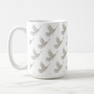 Caneca De Café Padrão Escandinavo de Linho Bege com Pássaro Voado