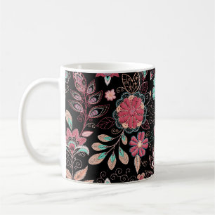 Caneca De Café Padrão Escuro do Bordado Floral Vintage