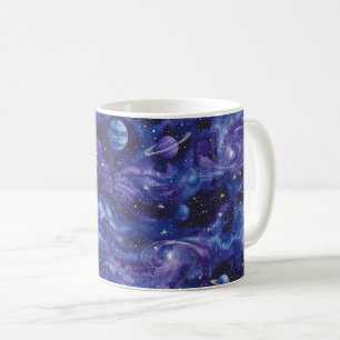 Caneca De Café Padrão espacial com estrelas e planetas