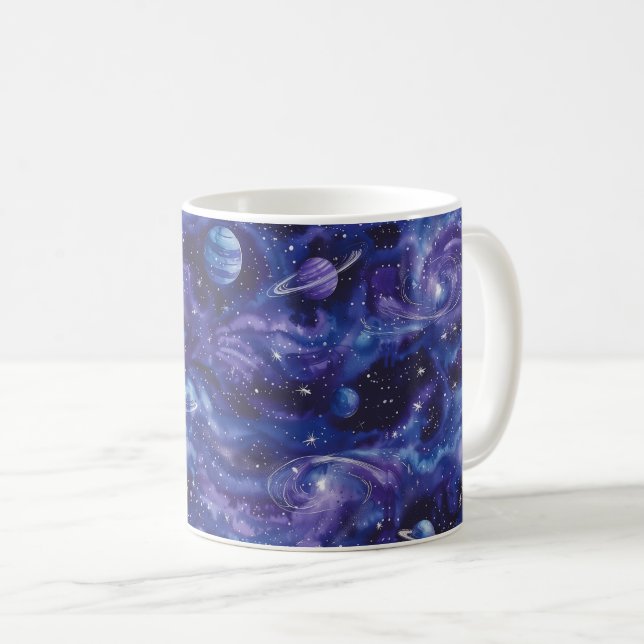 Caneca De Café Padrão espacial com estrelas e planetas (Frente Esquerda)